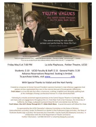 Friday May 6 at 7:00 PM La Jolla Playhouse, Potiker Theatre, UCSD