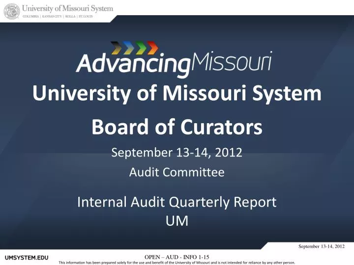 university of missouri system board of curators september 13 14 2012 audit committee