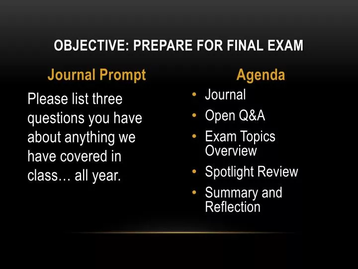 objective prepare for final exam