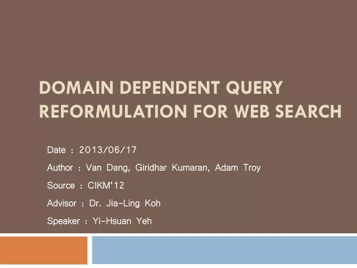 domain dependent query reformulation for web search