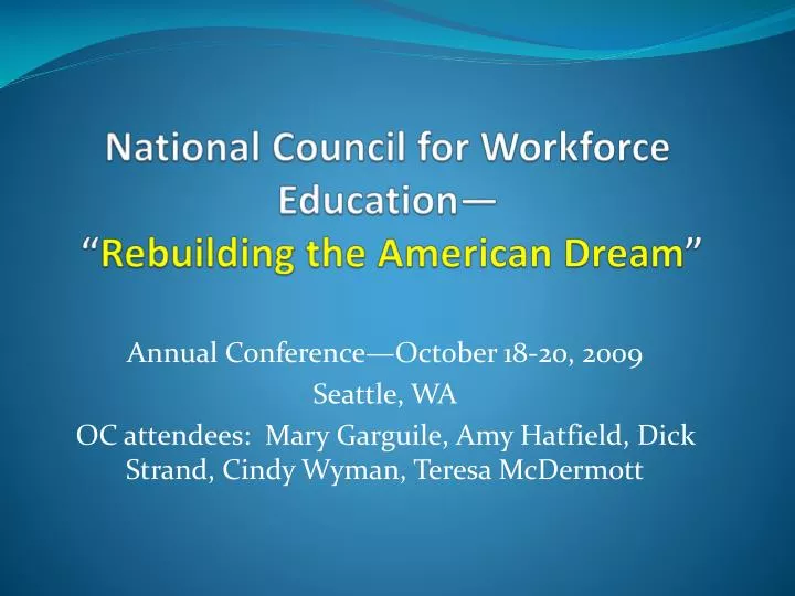 national council for workforce education rebuilding the american dream