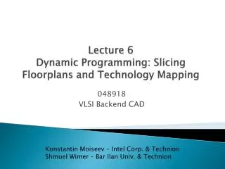 Lecture 6 Dynamic Programming: Slicing Floorplans and Technology Mapping