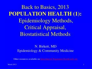 N. Birkett, MD Epidemiology &amp; Community Medicine
