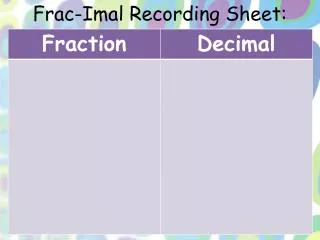 Frac-Imal Recording Sheet: