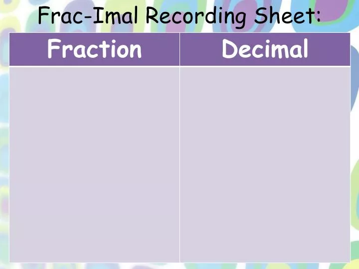 frac imal recording sheet