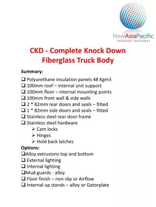 CKD - Complete Knock Down Fiberglass Truck Body