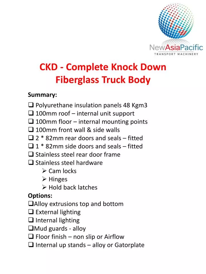 ckd complete knock down fiberglass truck body
