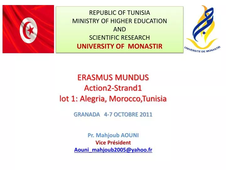 republic of tunisia ministry of higher education and scientific research university of monastir