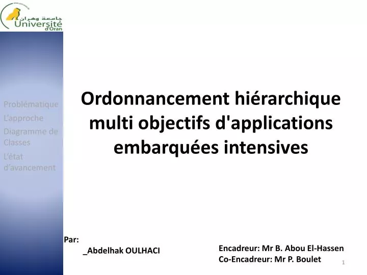 ordonnancement hi rarchique multi objectifs d applications embarqu es intensives