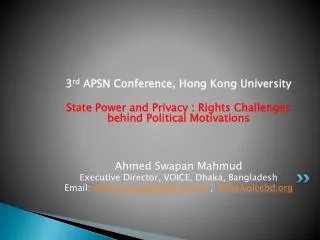 3 rd APSN Conference, Hong Kong University