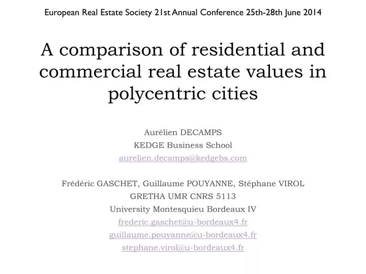 a comparison of residential and commercial real estate values in polycentric cities