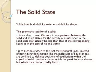 The Solid State