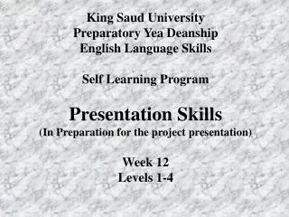King Saud University Preparatory Yea Deanship English Language Skills Self Learning Program