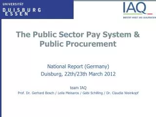 The Public Sector Pay System &amp; Public Procurement