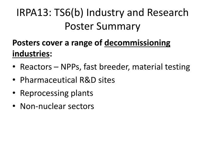 irpa13 ts6 b industry and research poster summary