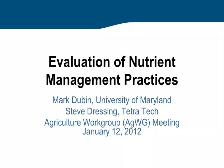evaluation of nutrient management practices