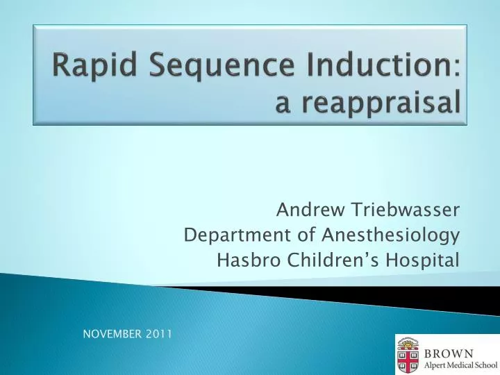 rapid sequence induction a reappraisal