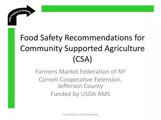 Food Safety Recommendations for Community Supported Agriculture (CSA)