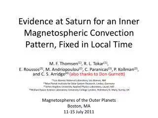 Evidence at Saturn for an Inner Magnetospheric Convection Pattern, Fixed in Local Time