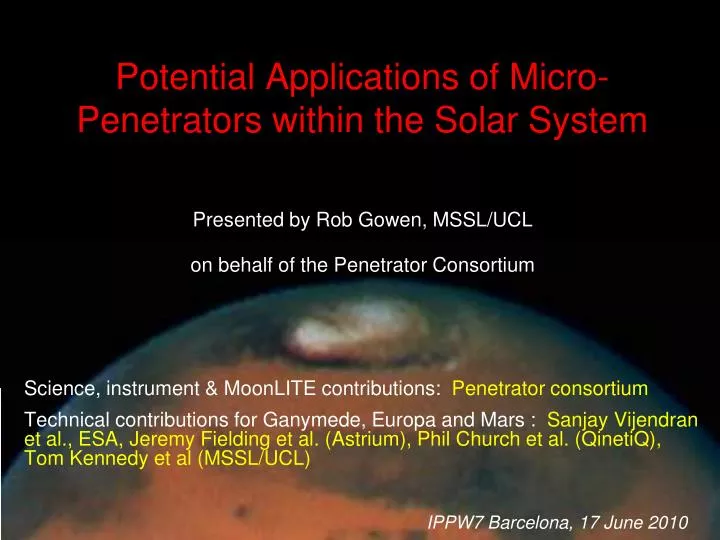 potential applications of micro penetrators within the solar system