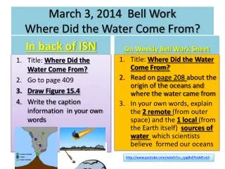 March 3 , 2014 Bell Work Where Did the Water Come From?