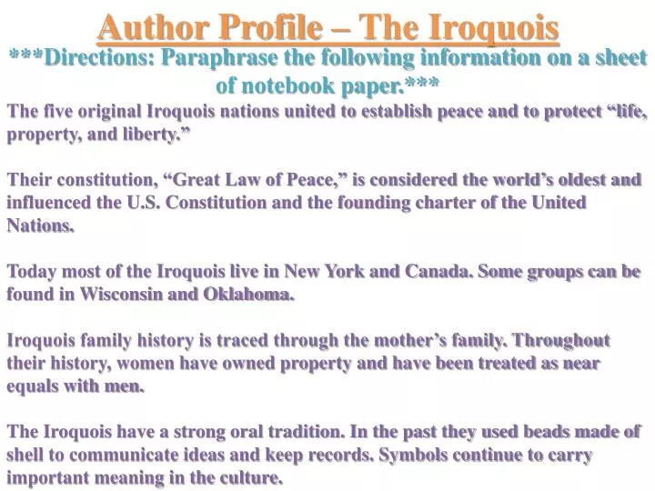 author profile the iroquois