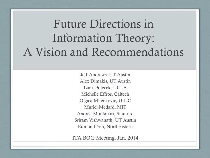 future directions in information theory a vision and recommendations