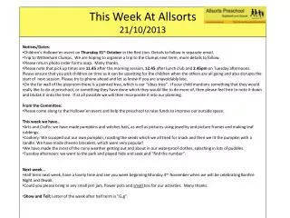 This Week At Allsorts 21/10/2013