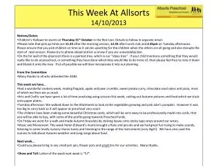 This Week At Allsorts 14 / 10/2013