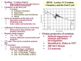 RFSS: Lecture 11 Uranium Chemistry and the Fuel Cycle
