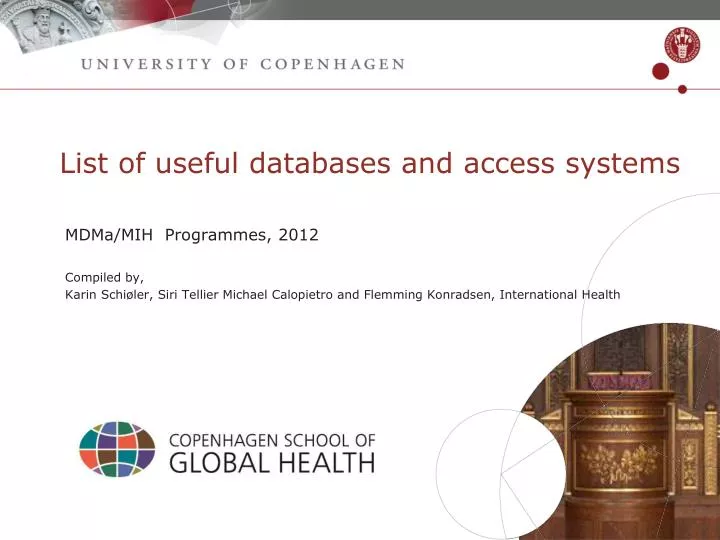 list of useful databases and access systems