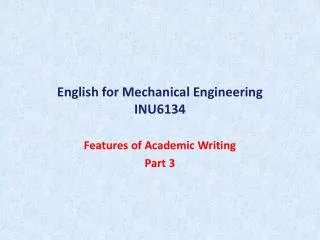 English for Mechanical Engineering INU6134