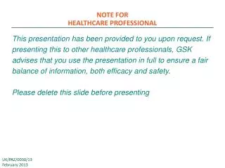 NOTE FOR HEALTHCARE PROFESSIONAL