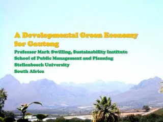 A Developmental Green Economy for Gauteng Professor Mark Swilling, Sustainability Institute
