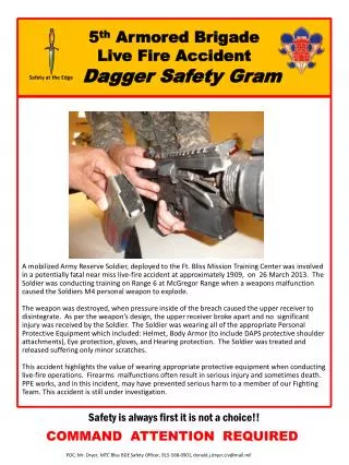 5 th Armored Brigade Live Fire Accident Dagger Safety Gram