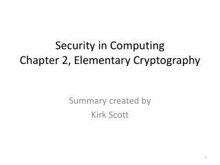Security in Computing Chapter 2, Elementary Cryptography