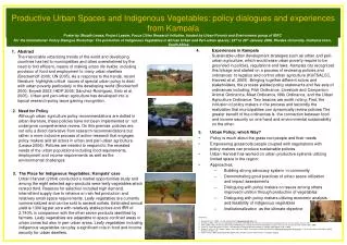 Productive Urban Spaces and Indigenous Vegetables: policy dialogues and experiences from Kampala