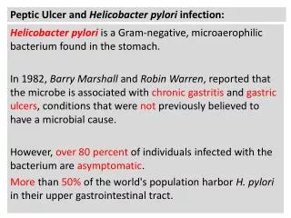 Peptic Ulcer and Helicobacter pylori infection: