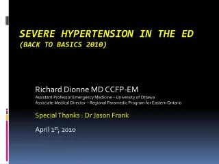 Severe Hypertension in the ED (Back to Basics 2010)