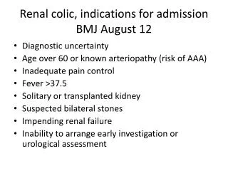 Renal colic, indications for admission BMJ August 12