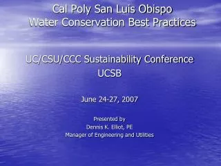 Cal Poly San Luis Obispo Water Conservation Best Practices