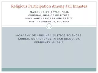 Religious Participation Among Jail Inmates