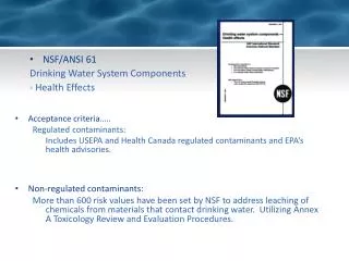 NSF/ANSI 61 Drinking Water System Components - Health Effects