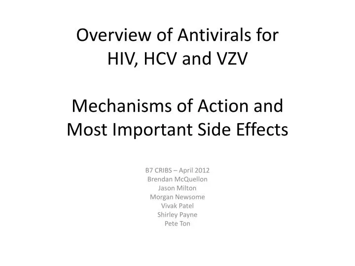 overview of antivirals for hiv hcv and vzv mechanisms of action and most important side effects