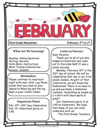 First Grade Newsletter