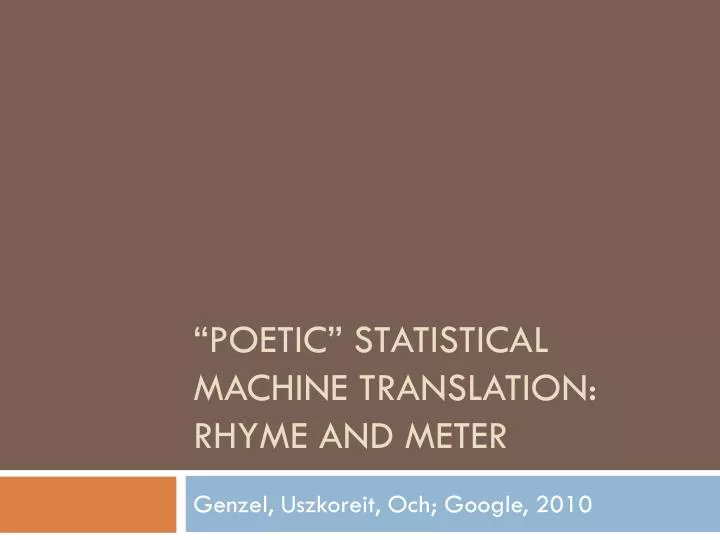 poetic statistical machine translation rhyme and meter