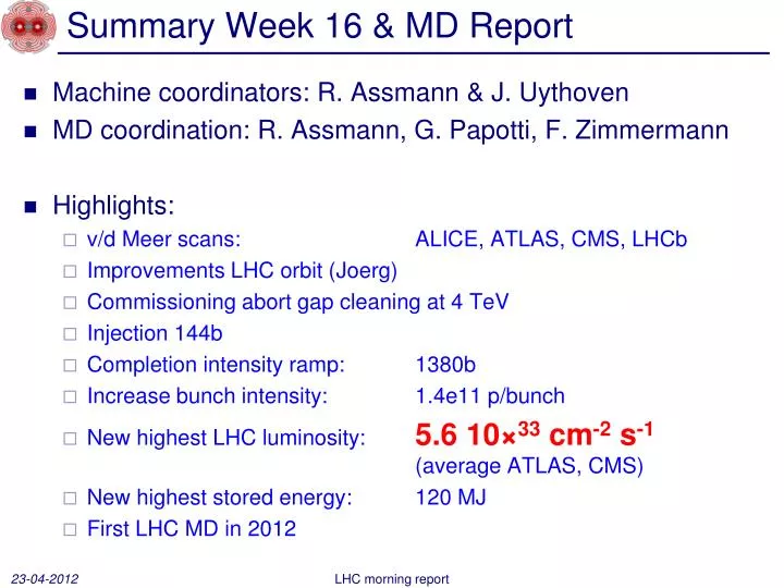 summary week 16 md report