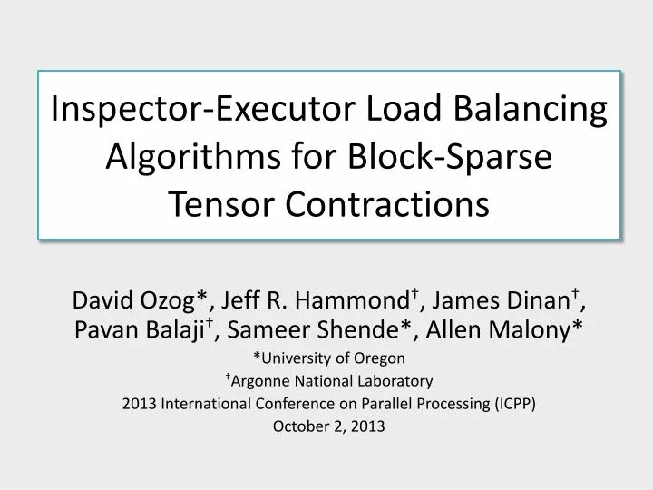 inspector executor load balancing algorithms for block sparse tensor contractions