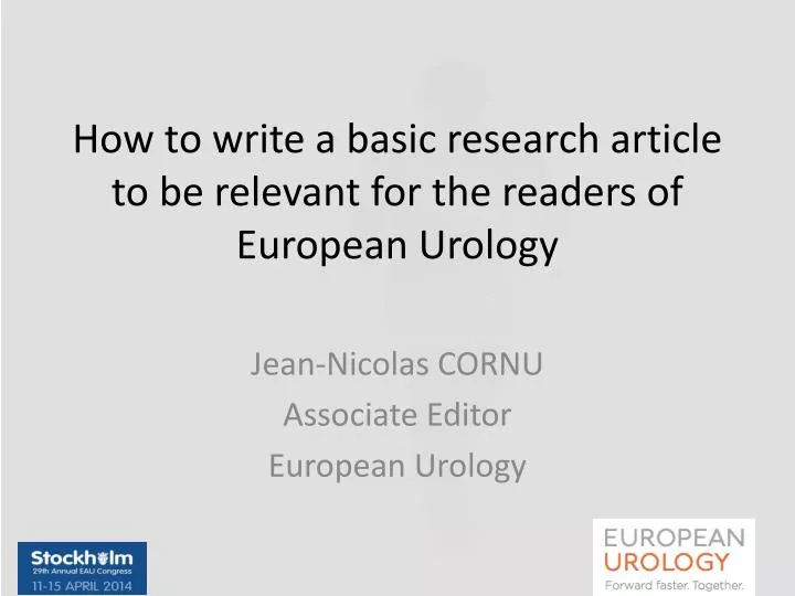 how to write a basic research article to be relevant for the readers of european urology