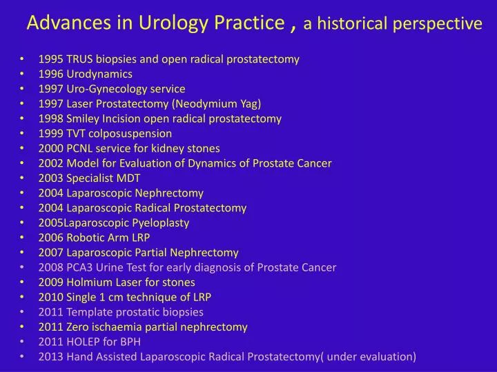 advances in urology practice a historical perspective